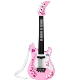 VGEBY1 Jouet Guitare, Jouet Multi-Fonctionnel pour Guitare Basse avec Lumière pour Bébé Rose 