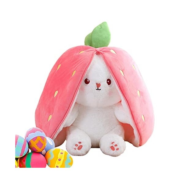 Pâques en Peluche, Cache-Cache Lapins Carotte Fraise Lapin Oreiller en Peluche, Mignon Lapin en Peluche Lapins en Peluche pou