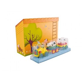 BIECO 90103603 - Spielweltset avec la Ferme Valise Kindermotiv et Tracteur Volant avec Deux remorques et Deux Animaux