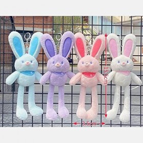 Porte-clés en peluche douce en forme de lapin avec oreilles qui tirent - Décoration danniversaire - Jouet en peluche à suspe