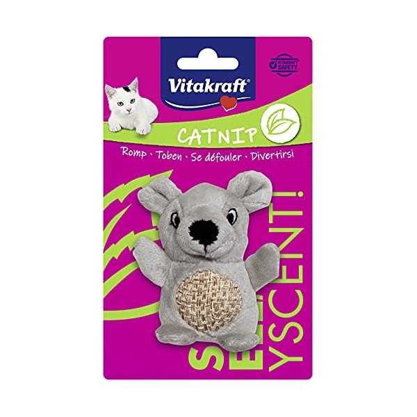 Vitakraft - Peluche pour Chat avec herbe à chat et cordage - Souris ou Castor