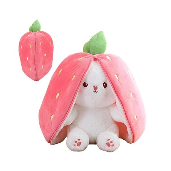 Jouets Lapin Mu-ppets, Peluche Lapin Fraise, Lapins À Cache-cache Dans Une Pochette Carotte Fraise Cadeau De Lapin De Pâques 