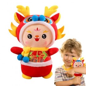 Niesel Dragon Chinois en Peluche - Animal en Peluche Dragon 2024 en Costume Tang,Peluches de Dragon du Zodiaque Chinois 3D, P