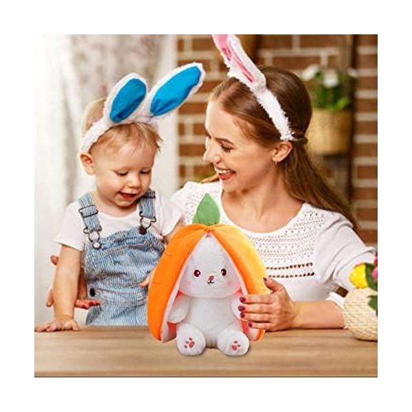 Ailopta Lapin Carotte en Peluche, 2023 Carotte Fraise Lapin en Peluche, Réversible Carotte Fraise Peluche Mignon Lapin Peluch