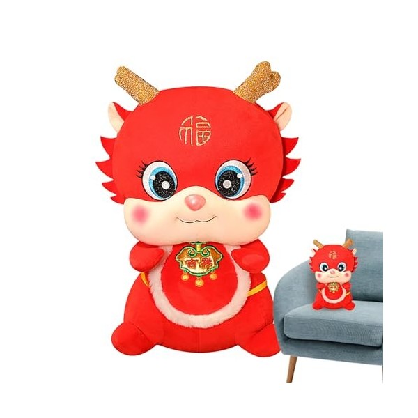 Poupée dragon du Nouvel An chinois - Peluche Dragon mascotte du nouvel an 2024, poupée courte en peluche | Peluche dragon fes