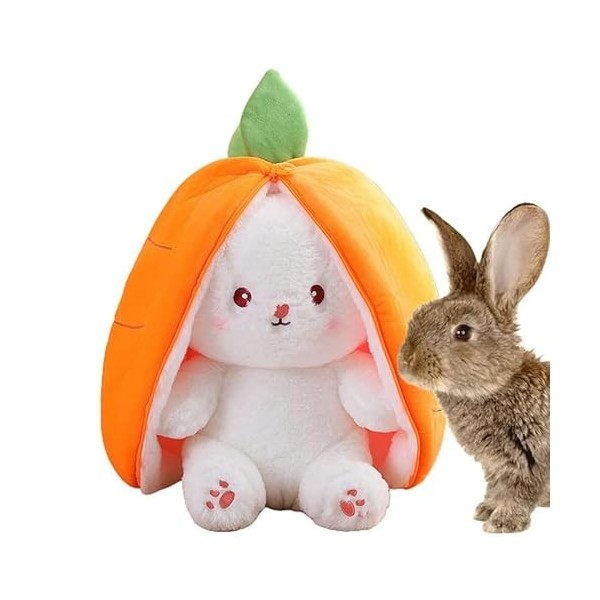 Yelschwa Lapin Muppet Jouet en peluche réversible en peluche mignon - Cadeau de Noël, Pâques et fête des enfants carotte, 18