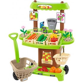 Jouets Ecoiffier – 1741 - Stand du maraîcher pour enfants + accessoires 100 % Chef – 35 pièces – Dès 18 mois – Fabriqué en Fr