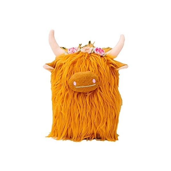 Hxiaen Poupée danimaux en peluche de vache Simulation de posture de bétail écossais Poupée en peluche de boeuf 13 cm A, tai