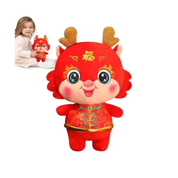 ZORQ Peluche Dragon Chinois, Dessin animé Zodiac Dragon Plushie, Cadeau décoratif Doux de Dragon du Zodiaque Chinois, décor d