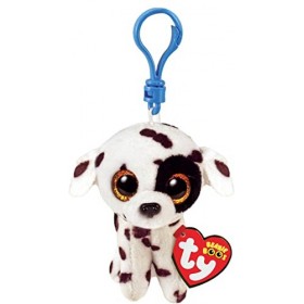 Ty Bague Porte-clés Beanie Boos Clips-Chien Dalmatiens-Luther-Blanc et Noir-avec Yeux Dorés Glitter-La Peluche aux Yeux Grand