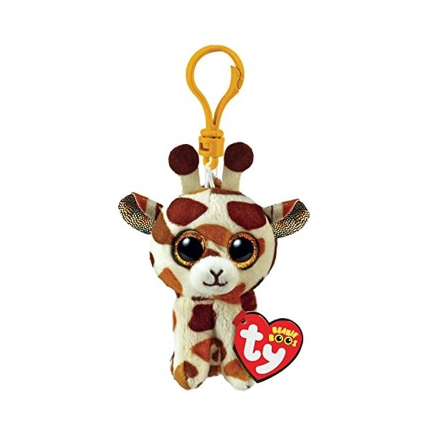 Ty Bague Porte-clés Beanie Boos Clips-Girafe-Stilts-Marron et Blanc avec Œillets Glitter-La Peluche avec Les Yeux Grands Scin