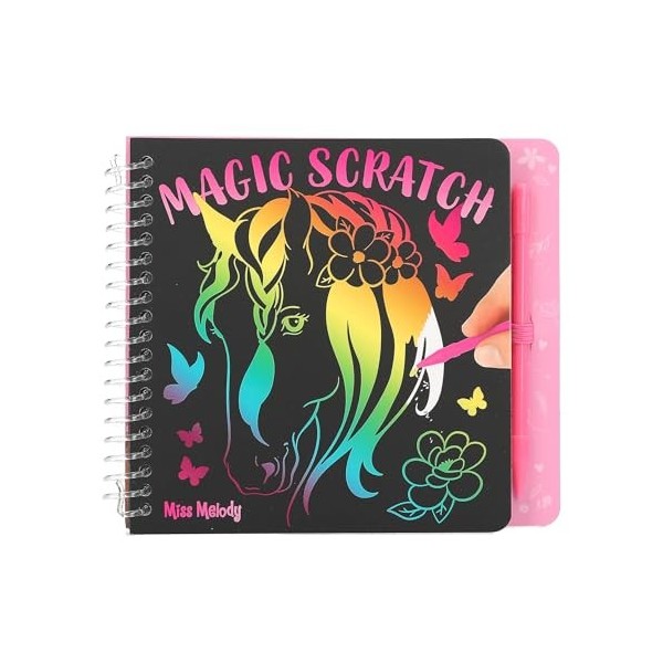 Depesche 12734 Miss Melody-Mini Magic Scratch Book avec de Jolis Motifs de Chevaux, livret avec Un dégradé de Couleurs et Un 