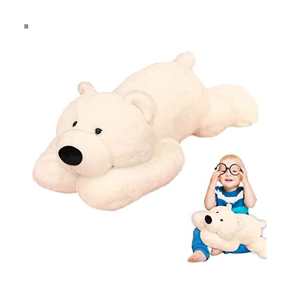 Teksome Animal en Peluche lesté, Ours Polaire en Peluche Soft Sleep, Jouet Ours Polaire Pliable Doux câlin Cadeau Parfait pou