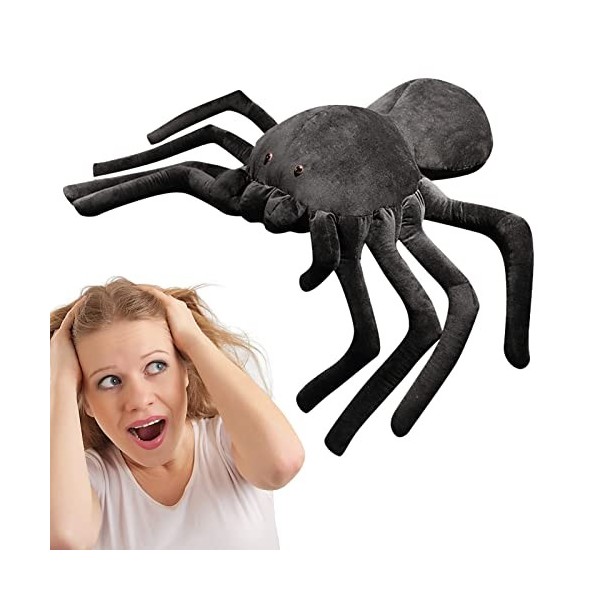 oilave Jouet en Peluche Araignée – 40 Cm pour Halloween, Fausse Araignée À Câliner, Poupée en Peluche Araignée Noire, Jouets 