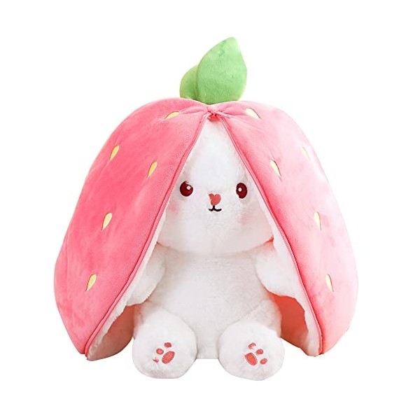 Peluche Lapin Carotte, 18CM/25CM/35CM Peluche Lapin Fraise Peluche Lapin de Pâques Cadeaux de Pâques pour Enfants Garçons Fil