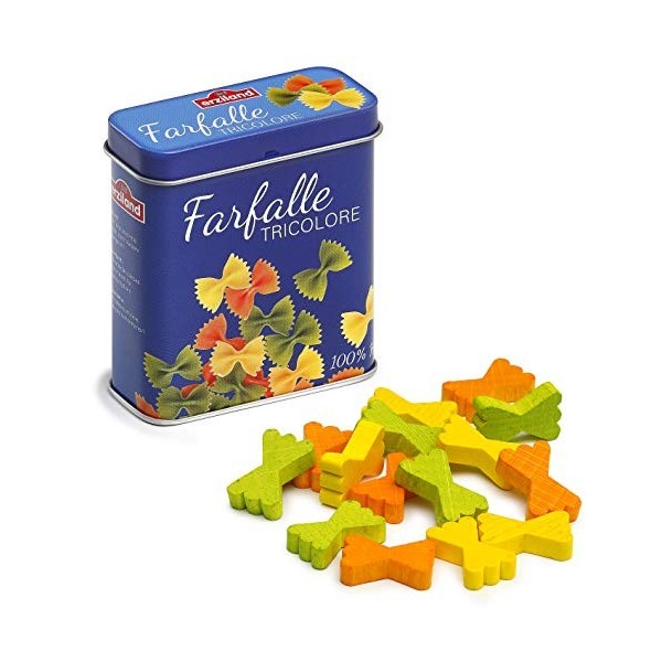 Erzi- Ensemble de Jeu en Bois Farfalle in a Tin » 7,1 x 3,1 x 8,1 cm pâtes boîte en métal, 17176, Multicolore, 7.1 x 3.1 x 8.