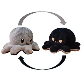 KUNSTIFY - Peluche Pieuvre réversible 20 cm, Grise et Noire