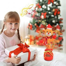 MANGUO Jouet de Renne de Noël Dansant - Cadeau de Noël en Peluche Chantant - Dessin animé Renne Pingouin Bonhomme de Pain dé