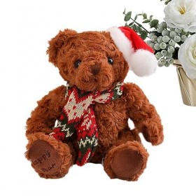 Sekemure Ours avec Bonnet de Noel,Poupée en Peluche Ours Chapeau du Père Noël - Oreiller câlin Doux pour la Peau pour Filles 