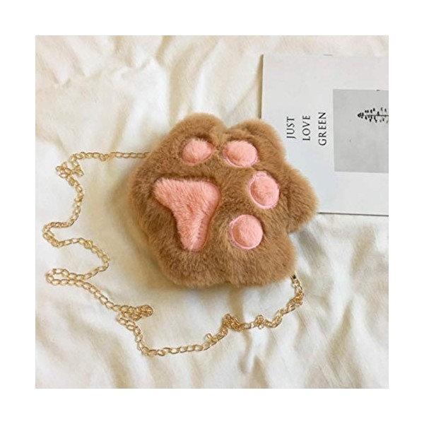 LIANYG Mignon Ours Patte Filles chaîne Fermeture éclair Sac à bandoulière Beaux Enfants en Peluche Porte-Monnaie garçons Peti