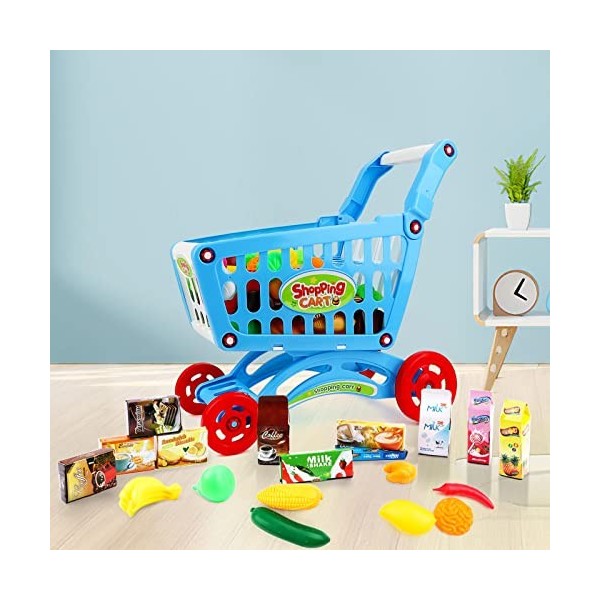 KalaDuck Chariot Course Enfant, Chariot Dépicerie de Supermarché Pliable 35  Pièces, Panier Dachat Amovible avec Accessoires