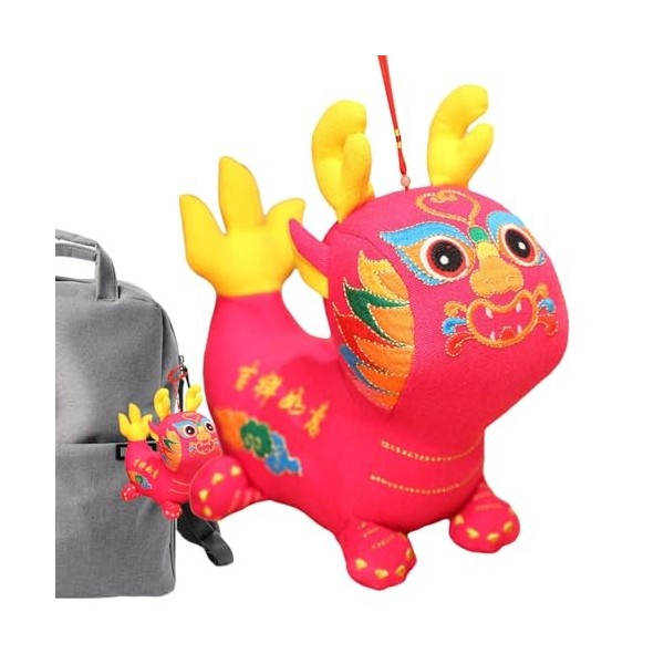 Povanjer Jouet en Peluche du Zodiaque,Peluche Animale Dragon du Zodiaque | Peluche brodée 3D de Style Folklorique Chinois, No