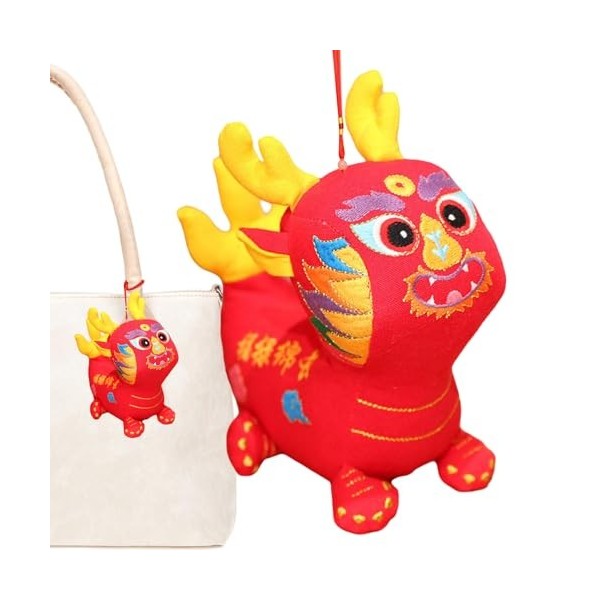 Povanjer Jouet en Peluche du Zodiaque,Peluche Animale Dragon du Zodiaque | Peluche brodée 3D de Style Folklorique Chinois, No