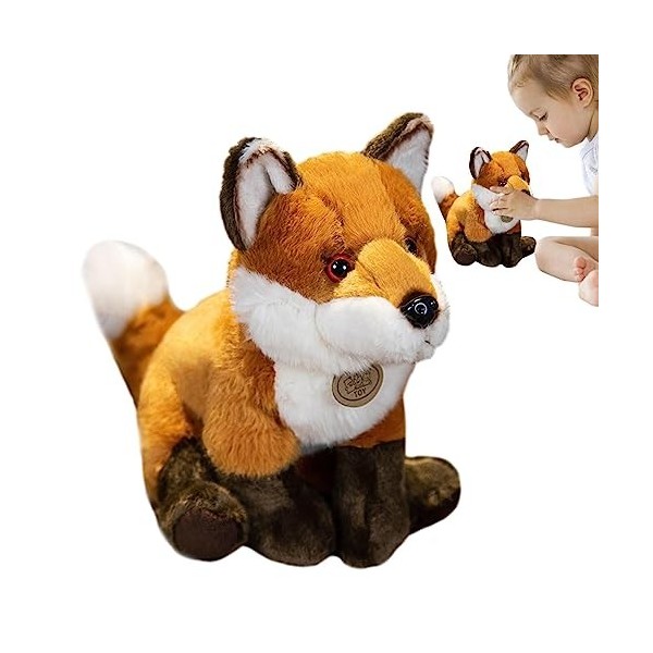 leryveo Renard en Peluche - Jouet en Peluche Animal réaliste - Corps en Peluche Renard avec Cadeau Sommeil Doux