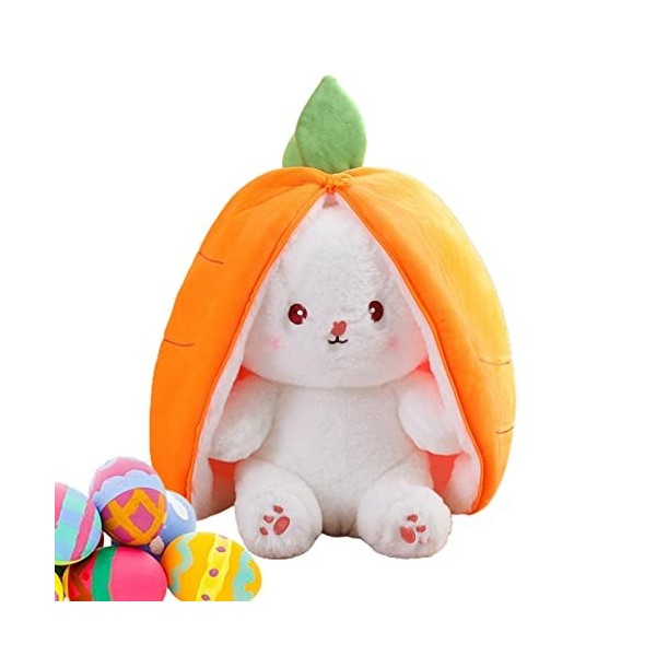 Tebinzi Peluche Pâques, Peluche Lapin Jouet Carotte avec Fermeture Éclair, Pâques en Peluche Mignon Lapin Fraise, Cadeau Poup