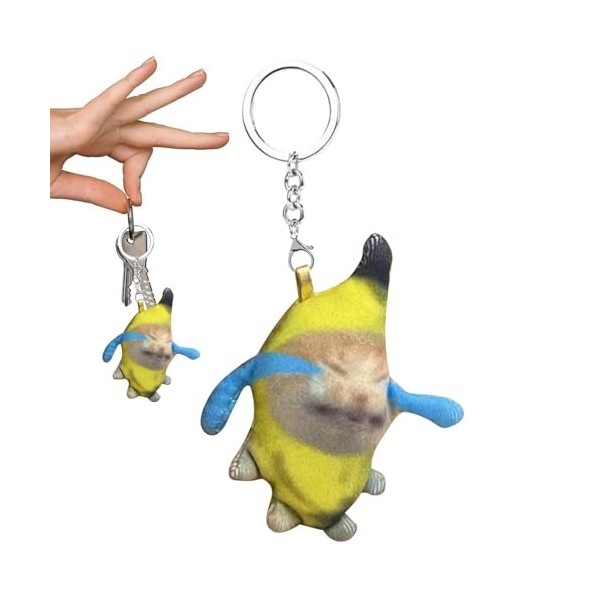 Chat banane qui pleure | Poupée en peluche porte-clés en peluche | Nouveauté attrayant, fabrication sonore, Mini porte-clés c