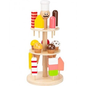 Small Foot Présentoir à Glaces en Bois, Accessoire pour Boutique et Cuisine denfant, 15 Sortes, pour Enfants 2+, 11488