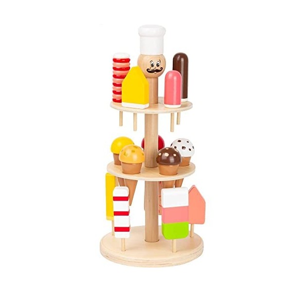 Small Foot Présentoir à Glaces en Bois, Accessoire pour Boutique et Cuisine denfant, 15 Sortes, pour Enfants 2+, 11488