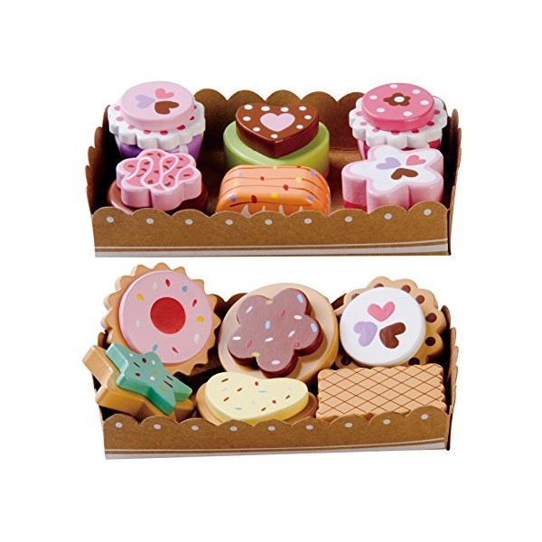 Jeu dimitation - Set de Petits Gâteaux et Biscuits, 12 pièces en Bois avec Plateaux de la Carte