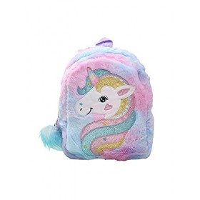 Carolilly Sac à Dos en Peluche Enfant Mignon Licorne Sac à Dos en Faux Fourrure Sac Scolaire Fille Primaire Violet, 21cm*8cm