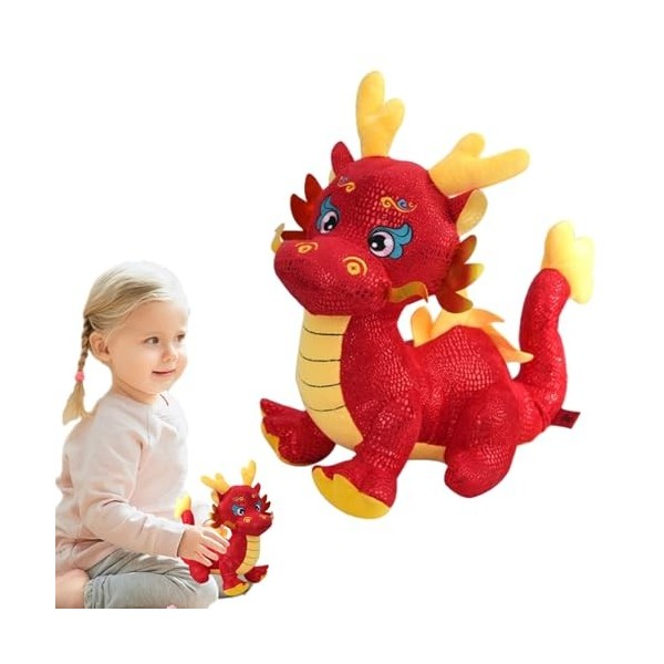 Zceplem Peluche Dragon en Peluche - Figurine en Peluche Dragon Jouet,Figurine Jaune Rouge Doux, Fournitures de fête de Mascot