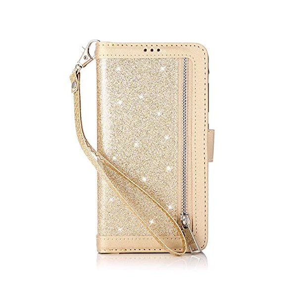 Miagon pour iPhone 13 Pro Fermeture éclair Portefeuille Coque,Étui Bling Briller en Cuir Housse avec 9 Porte-Carte Flip Ferme