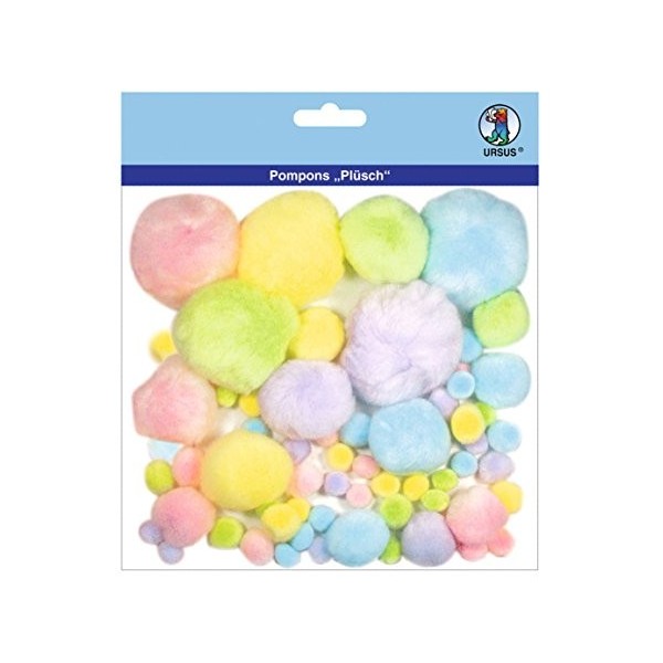 Ursus 39500004 - Pompons en Peluche, Bleu/Vert, 60 pièces, en différentes Tailles et Couleurs, pour bricoler des Personnages 