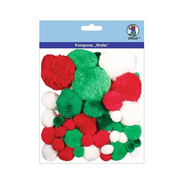 Ursus 39500004 - Pompons en Peluche, Bleu/Vert, 60 pièces, en différentes Tailles et Couleurs, pour bricoler des Personnages 