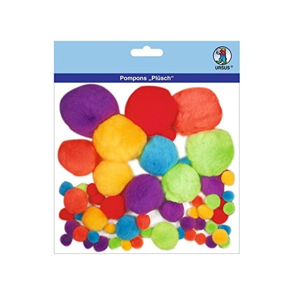 Ursus 39500004 - Pompons en Peluche, Bleu/Vert, 60 pièces, en différentes Tailles et Couleurs, pour bricoler des Personnages 