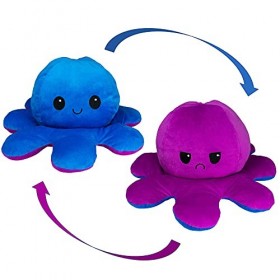 KUNSTIFY - Peluche Pieuvre réversible 20 cm, Bleu et Violet