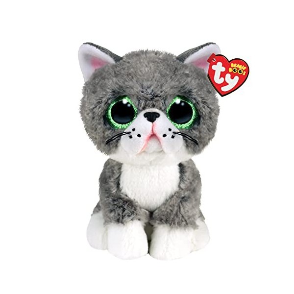 Ty Beanie Boos-Peluche Fergus Le Chat 15 cm-TY36581, TY36581, Blanc, Gris, Small