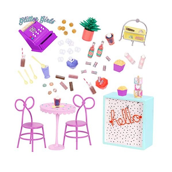 Glitter Girls Playset with 60+ Pieces – Patio Furniture Table & Chairs for Play Food & Cash Register – 3 Years + – GG Sweet S