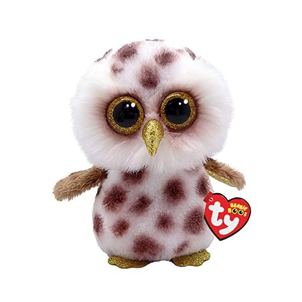 Ty Beanie Boos-Peluche Whoolie la Chouette 15 cm-TY36574, TY36574, Blanc, Marron, Small