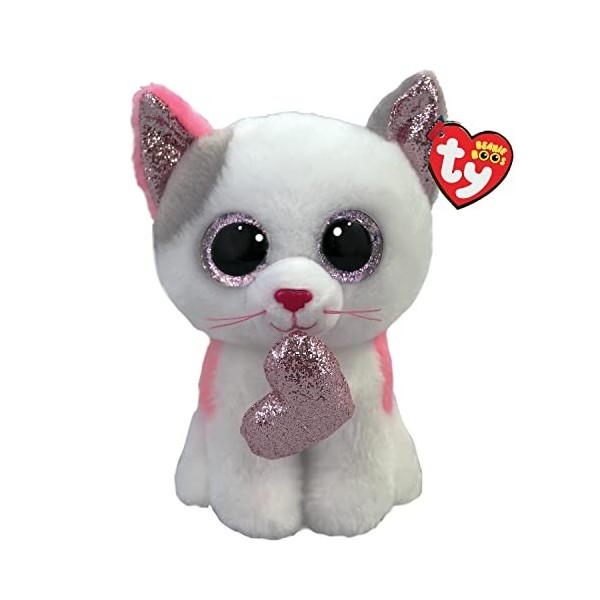Ty Beanie Boos-Peluche Milena Le Chat 15 cm-TY36567, Blanc, Rose, Small