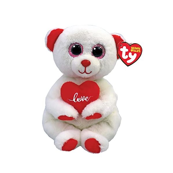 Ty Beanie Bellies-Peluche Desi lours 15 cm-TY41047, TY41047, Blanc, Rouge, Small