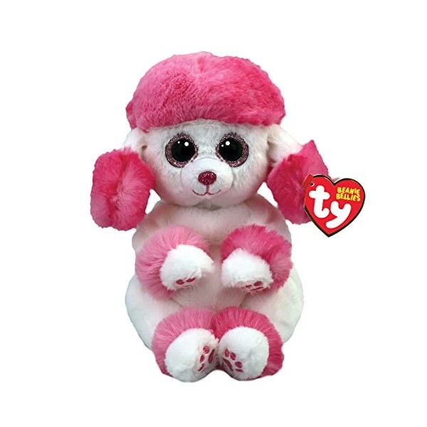 Ty Beanie Bellies-Peluche Heartly Le Caniche 15 cm-TY41046, TY41046, Rose, Blanc, Small