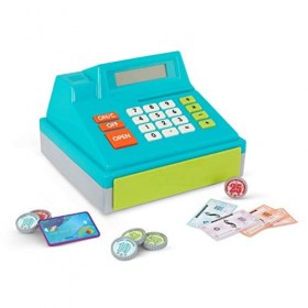 Battat – Toy Cash Register for Kids, Toddlers – 48Pc Play Register with Toy Money, Credit Card – Blue Calculating Cash Regist