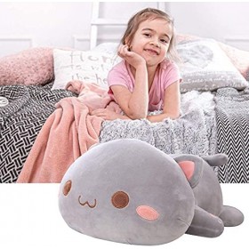 Oreiller en Peluche Chat Mignon de 35 cm, Chat endormi étreignant des Animaux en Peluche en Peluche Doux Oreiller Anime Chat 