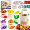 Sundaymot Marchande Enfants, Accessoire Cuisine Enfant en Bois, Dinette Enfant Jouet en Bois Fruits avec sac en lin et argent