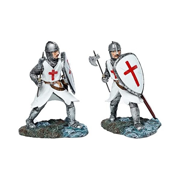 mtb more energy Statuette de chevalier Templar Knight – Croisé blanc avec hache et bouclier – Hauteur env. 15 cm – Décoration